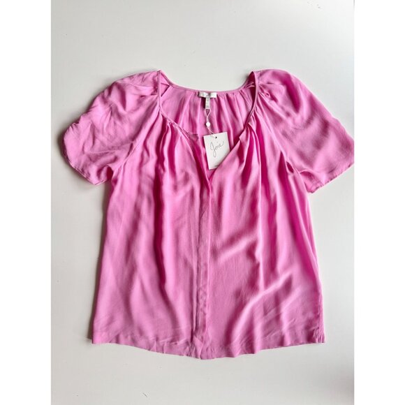 NWT JOIE Terabithia Tulip Pink 100% Silk Crepe Short Puff Sleeve Blouse, Size M - Picture 5 of 12
